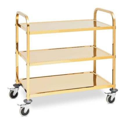 Chariot de service roulant en acier inoxydable desserte vaisselle cuisine restaurant cantine restauration (240 kg max., 3 plateaux de 89,5 x 49,5 cm, espacés 270 mm)  14_0005028