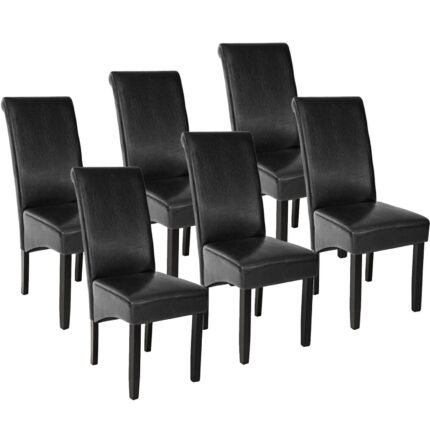 Lot de 6 chaises pieds noir siège de salon cuisine salle à manger design carré élégant noir  08_0000084