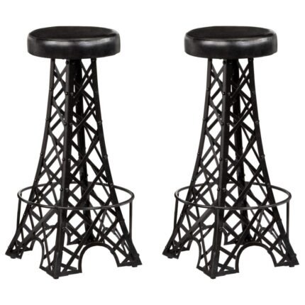 Lot de deux tabourets de bar design chaise siège cuir véritable noir 1202119