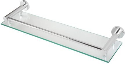 Tablette pour salle de bain murale en verre trempé et aluminium largeur 50 cm matériel de montage inclus argenté étagère pour salle de bain 01_0000094