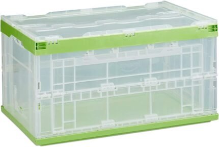 Boîte pliable couvercle caisse de rangement plastique coffre transport 60 litres vert 13_0000480