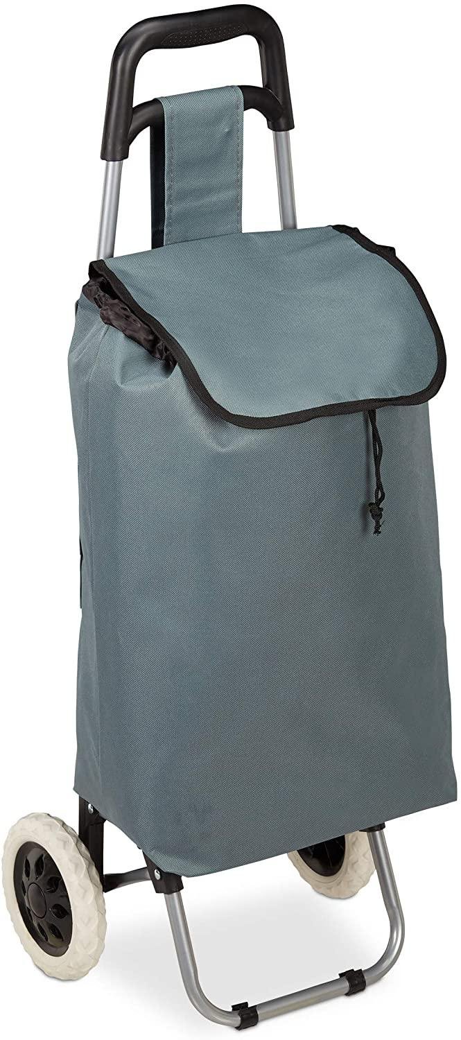 Chariot de courses pliable sac amovible 28 litres caddie pour achats roulettes gris 13_0000707