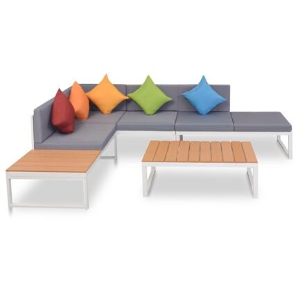 Salon de jardin meuble d'extérieur ensemble de mobilier 4 pièces avec coussins aluminium et WPC 02_0016077