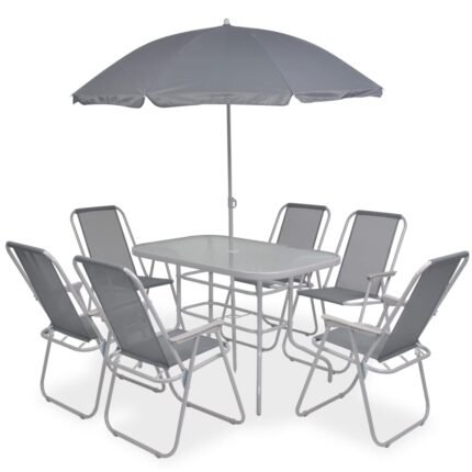 Mobilier à dîner d'extérieur 8 pièces acier et textilène gris 02_0014690