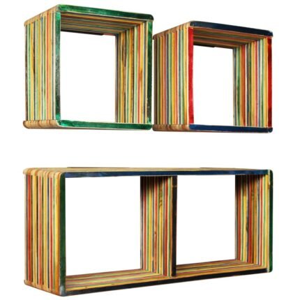 Étagère armoire meuble design jeu d'étagère murale 3 pcs teck massif recyclé multicolore 2702226/2