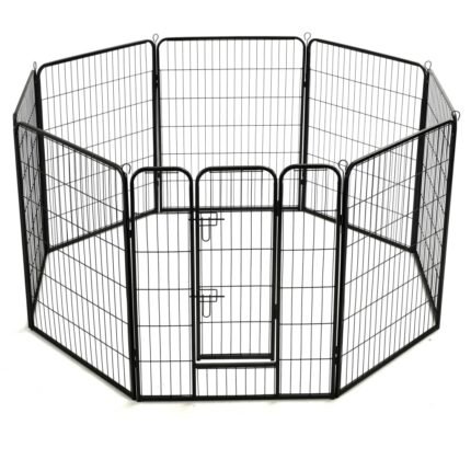 Parc pour chiens chiots animaux 8 panneaux acier 80 x 100 cm noir 02_0000567