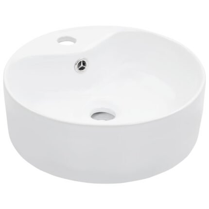 Lavabo salle de bain diamètre 36 cm avec trop-plein céramique blanc 02_0002620