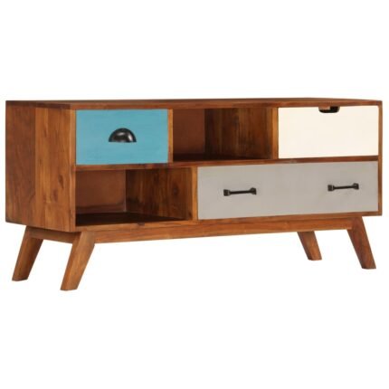 Meuble télé buffet tv télévision design pratique avec 3 tiroirs 110 cm bois d'acacia solide 2502096