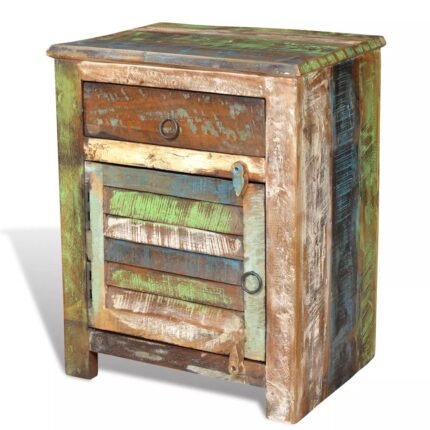 Table de nuit chambre commode armoire meuble de coin avec 1 tiroir et 1 porte bois de récupération 1402161