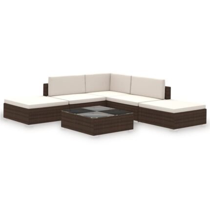 Salon de jardin meuble d'extérieur ensemble de mobilier 6 pièces avec coussins résine tressée marron 02_0016887