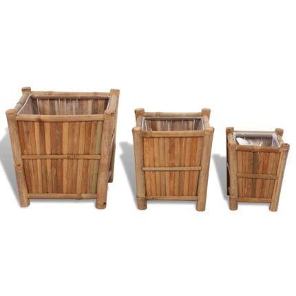 Lot de 3 jardinière lit surélevé plantes fleurs jardin en bambou avec doublure en nylon 02_0001362