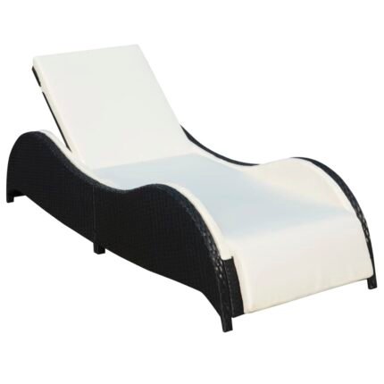 Transat chaise longue bain de soleil lit de jardin terrasse meuble d'extérieur avec coussin résine tressée noir 02_0012526