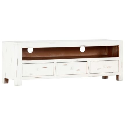 Meuble TV multimédia étagère télévision buffet téléviseur salle à manger salon chambre 120 x 30 x 40 cm bois d'acacia massif blanc 02_0025812