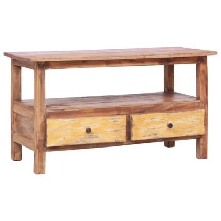 Meuble TV multimédia étagère télévision buffet téléviseur salle à manger salon chambre 90 x 40 x 50 cm bois de récupération massif brun 02_0026356