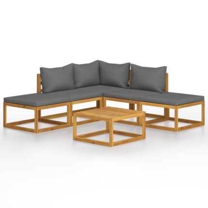 Salon de jardin meuble d'extérieur ensemble de mobilier 6 pièces avec coussins bois d'acacia solide 02_0016648