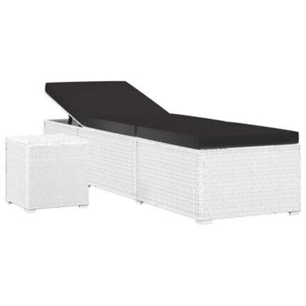 Transat chaise longue bain de soleil lit de jardin terrasse meuble d'extérieur et table à thé résine tressée blanc 02_0012774