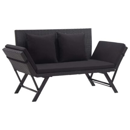 Banc de jardin meuble de patio d'extérieur terrasse avec coussins 110 x 60 x 32 cm résine tressée noir 02_0011595