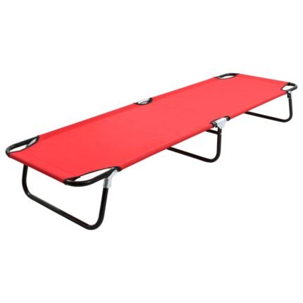 Lit de camping pliable terrasse meuble d'extérieur 190 cm pliable rouge acier 02_0012884