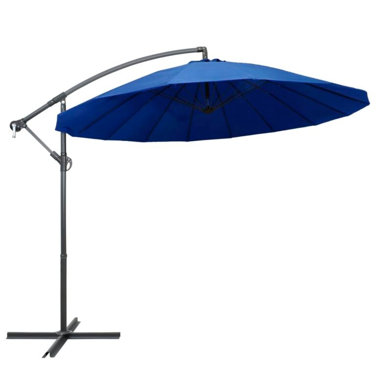 Parasol suspendu 3 m mât en aluminium bleu 02_0008724