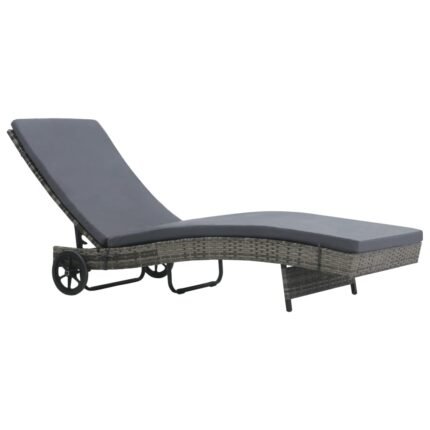 Transat chaise longue bain de soleil lit de jardin terrasse meuble d'extérieur avec roues et coussin résine tressée anthracite 02_0012593