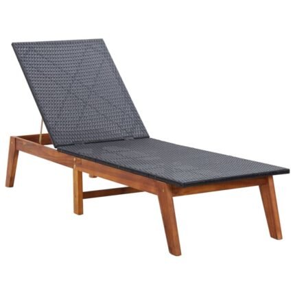 Transat chaise longue bain de soleil lit de jardin terrasse meuble d'extérieur 200 x 60 x (34-86) cm résine tressée et bois d'acacia massif 02_0012916