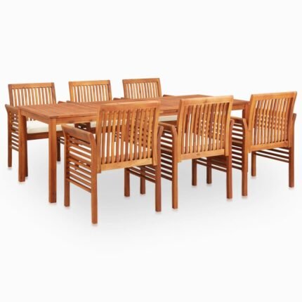 Mobilier à dîner d'extérieur 7 pièces et coussins acacia solide 02_0014679