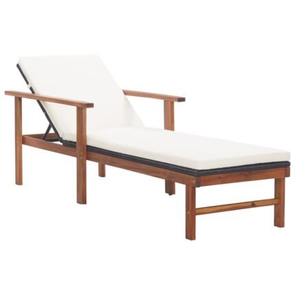 Transat chaise longue bain de soleil lit de jardin terrasse meuble d'extérieur et coussin résine tressée et bois d'acacia noir 02_0012772