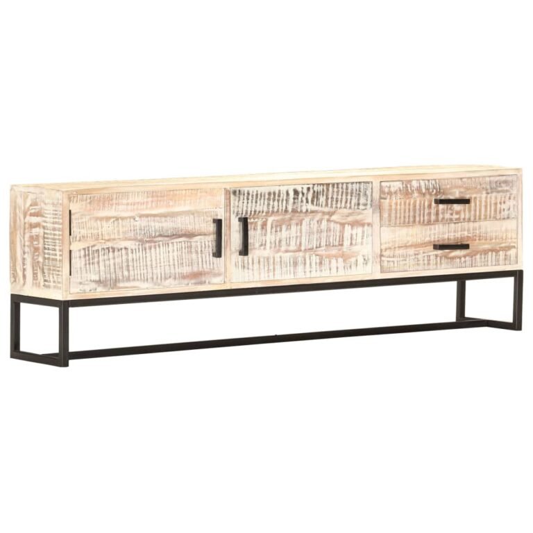 Meuble TV multimédia étagère télévision buffet téléviseur salle à manger salon chambre 140 x 30 x 45 cm bois d'acacia massif blanc 02_0025913