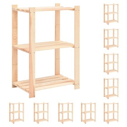 Étagères meubles de rangement à 3 niveaux 10 pièces 60 x 38 x 90 cm Pin 150 kg beige 02_0045721