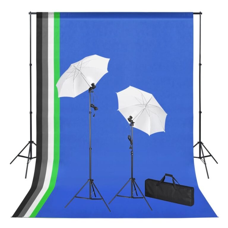 Kit de studio photo professionnel avec 5 toiles de fond lampes et parapluies 02_0001495