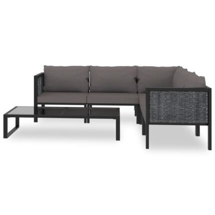 Salon de jardin meuble d'extérieur ensemble de mobilier 6 pièces avec coussins résine tressée anthracite 02_0016852