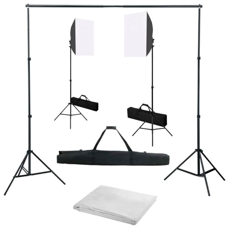Kit de studio photo professionnel avec boîtes à lumière et toile de fond blanc 02_0001433