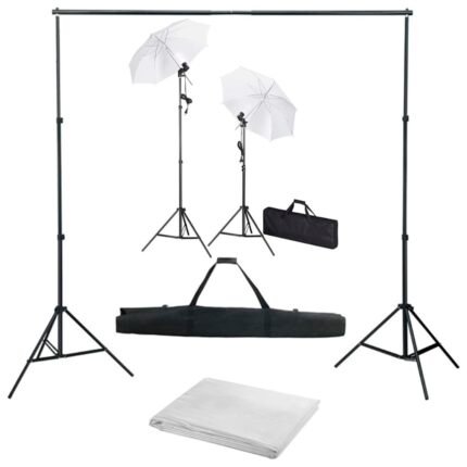 Kit de studio photo professionnel avec toile de fond blanc lampes et parapluies 02_0001494
