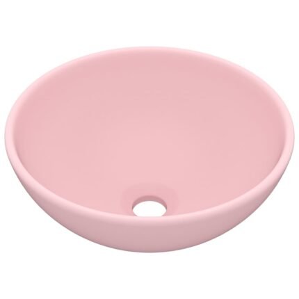 Lavabo rond de luxe de salle de bain vasque à poser de toilette lave-mains salle cosmétique intérieur 32,5 x 14 cm céramique rose mat 02_0002708