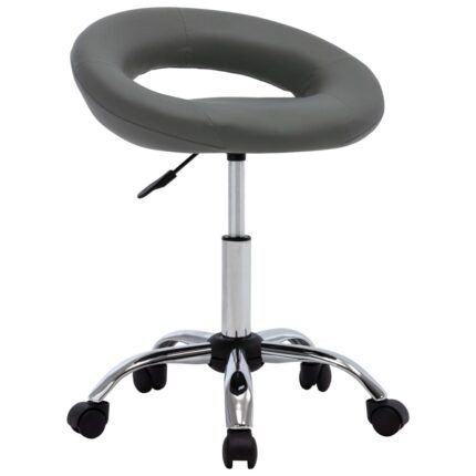 Chaise fauteuil siège de travail roulante similicuir gris 02_0024077