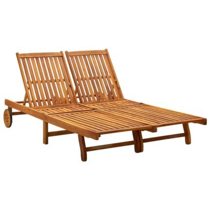 Transat chaise longue bain de soleil lit de jardin terrasse meuble d'extérieur 2 places bois d'acacia massif 02_0012238