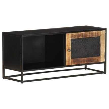 Meuble TV multimédia étagère télévision buffet téléviseur salle à manger salon chambre 90 x 30 x 40 cm bois de manguier brut brun 02_0026329