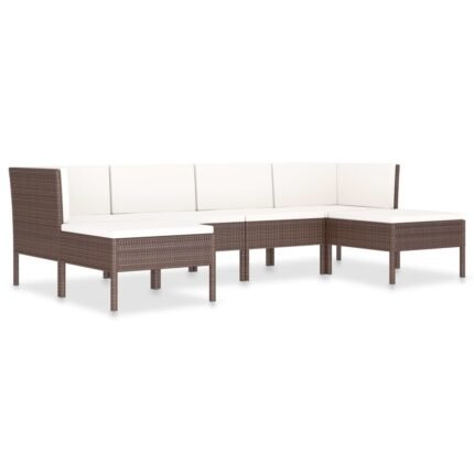 Salon de jardin meuble d'extérieur ensemble de mobilier 6 pièces avec coussins résine tressée marron 02_0016891