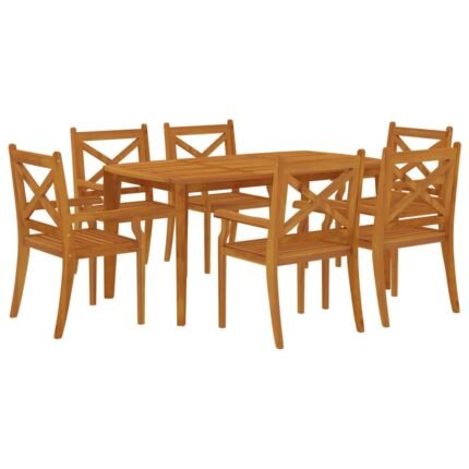 Ensemble de salle à manger de jardin meuble extérieur 7 pièces bois d'acacia solide 02_0013934
