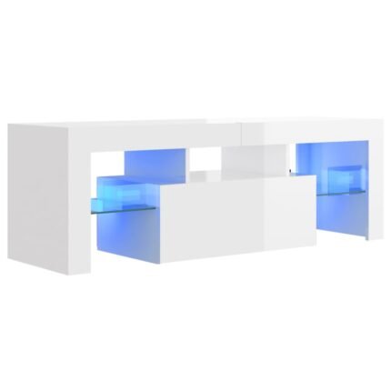 Meuble TV multimédia étagère télévision buffet téléviseur salle à manger salon chambre avec lumières LED brillant 120 x 35 x 40 cm blanc 02_0026635