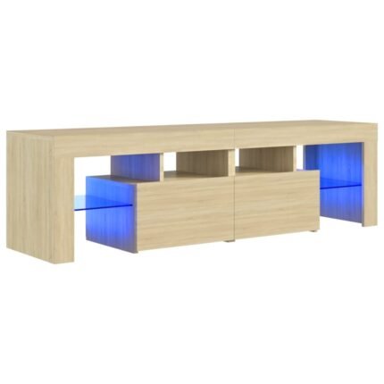 Meuble TV multimédia étagère télévision buffet téléviseur salle à manger salon chambre avec lumières LED chêne sonoma 140 x 36,5 x 40 cm brun 02_0026761