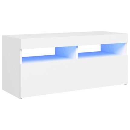 Meuble TV multimédia étagère télévision buffet téléviseur salle à manger salon chambre avec lumières LED 90 x 35 x 40 cm blanc 02_0026621