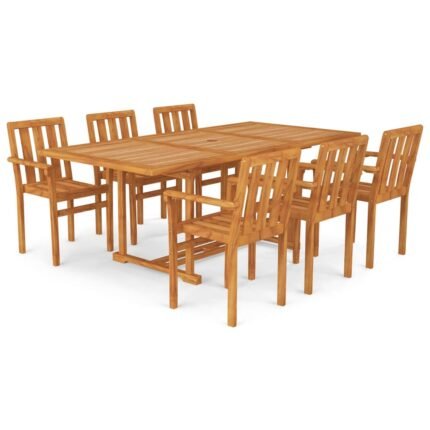 Salon de jardin meuble d'extérieur ensemble de mobilier 7 pièces bois de teck massif 02_0017422