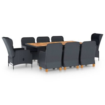 Mobilier à dîner 9 pièces avec coussins résine tressée gris foncé 02_0014644