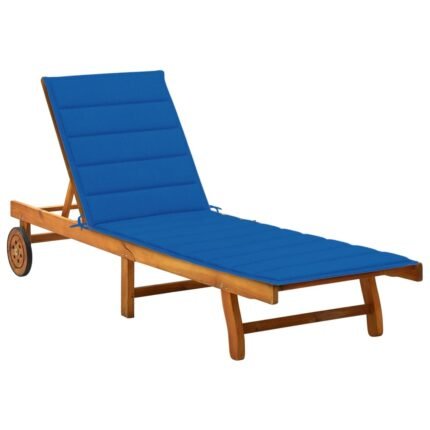 Transat chaise longue bain de soleil lit de jardin terrasse meuble d'extérieur avec coussin bois d'acacia solide 02_0012352