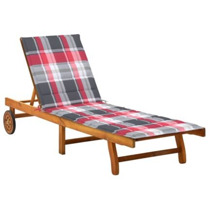 Transat chaise longue bain de soleil lit de jardin terrasse meuble d'extérieur avec coussin bois d'acacia solide 02_0012387