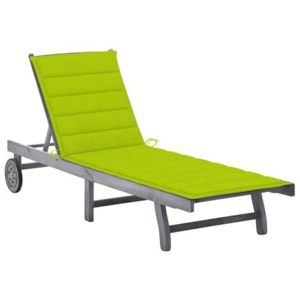 Transat chaise longue bain de soleil lit de jardin terrasse meuble d'extérieur 200 cm avec coussin gris bois d'acacia solide 02_0012487