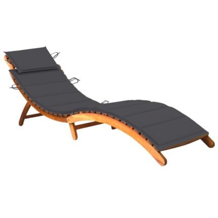 Transat chaise longue bain de soleil lit de jardin terrasse meuble d'extérieur avec coussin bois d'acacia solide 02_0012367