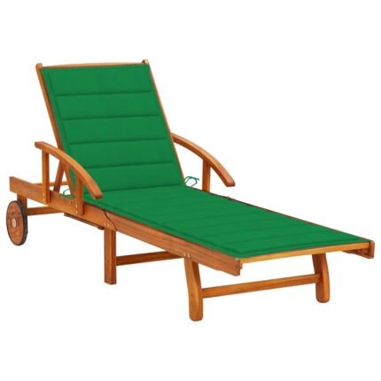 Transat chaise longue bain de soleil lit de jardin terrasse meuble d'extérieur avec coussin bois d'acacia solide 02_0012356