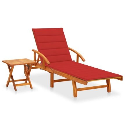 Transat chaise longue bain de soleil lit de jardin terrasse meuble d'extérieur avec table et coussin bois d'acacia 02_0012635